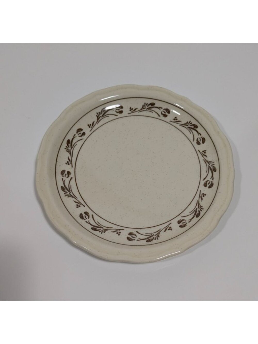 Syracuse China Beige Brown Scalloped Round Plate Floral Vine Vintage